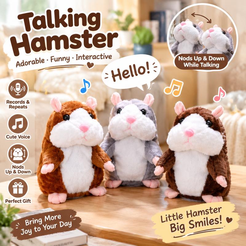 🐹 Puhuva hamsteripehmolelu – toistaa äänen & liikkuu! 3 väriä + joulueditio (15 cm) ✨🎄
