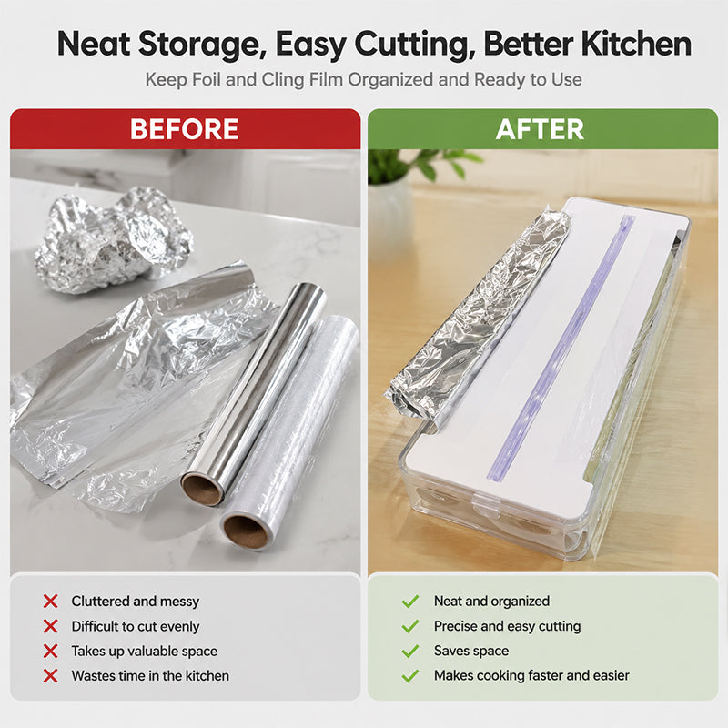 ✨ Cortadora Premium y Organizador de Cocina – Para Film Plástico y Papel de Aluminio