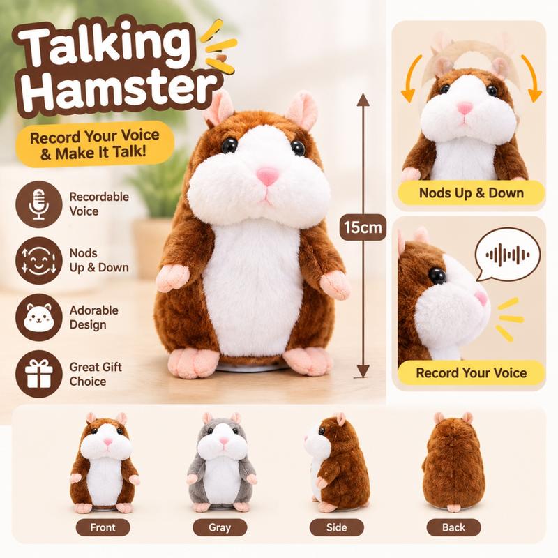 🐹 Puhuva hamsteripehmolelu – toistaa äänen & liikkuu! 3 väriä + joulueditio (15 cm) ✨🎄