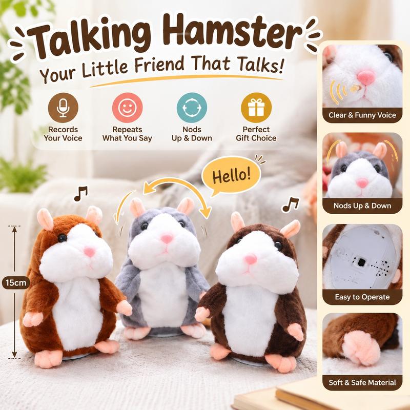 🐹 Puhuva hamsteripehmolelu – toistaa äänen & liikkuu! 3 väriä + joulueditio (15 cm) ✨🎄