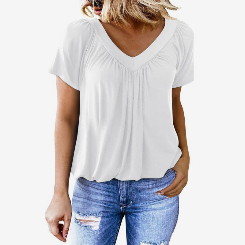 🌸 Tyylikäs, rento ja monipuolinen – V-kaula-aukkoinen laskostettu paita✨