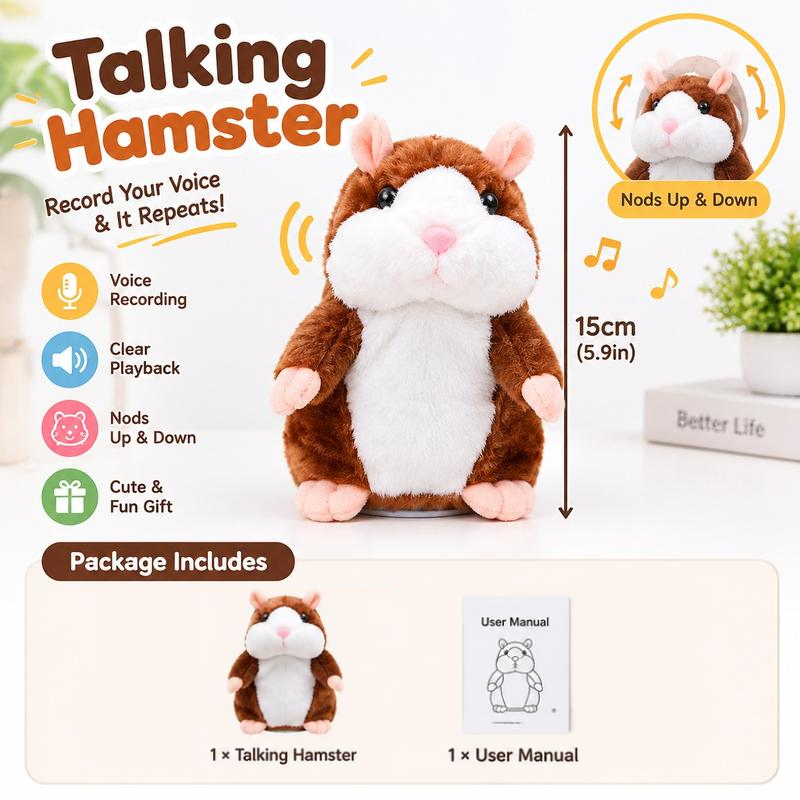 🐹 Puhuva hamsteripehmolelu – toistaa äänen & liikkuu! 3 väriä + joulueditio (15 cm) ✨🎄