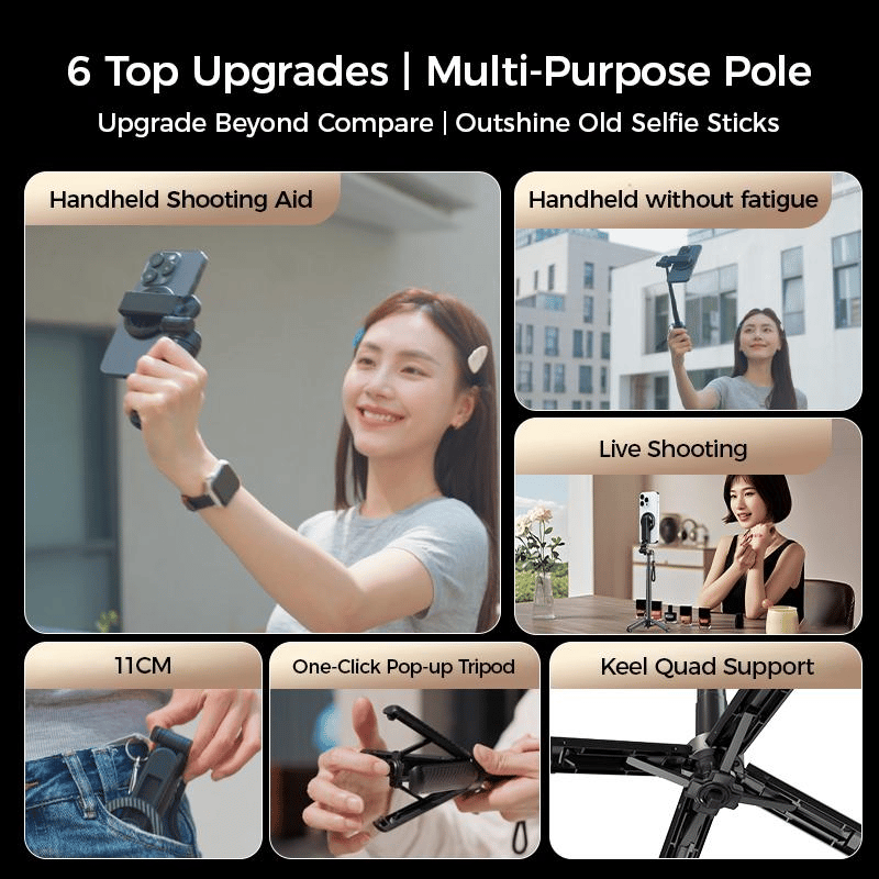 🌟🤳 4-in-1 magneettinen selfietikku, jossa jalusta ja kaukosäädin, yhteensopiva iPhonen ja Androidin kanssa