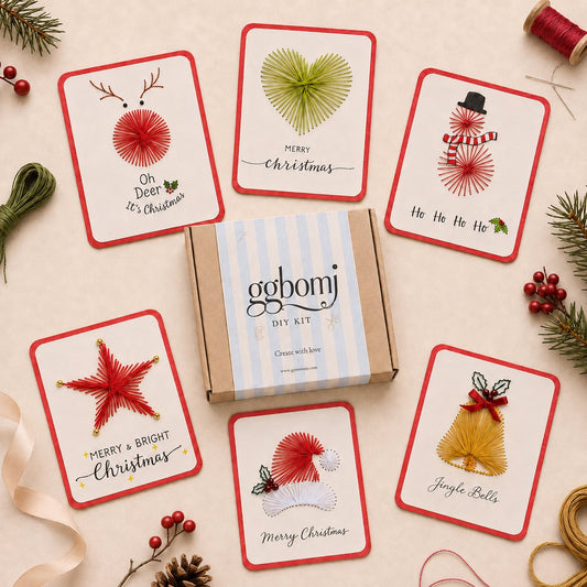 🎄🧵 Brodeeratyyliin perustuva joulukorttien DIY-setti (6 mallia) — ainutlaatuinen kortti, sydämestä lähtevä ele