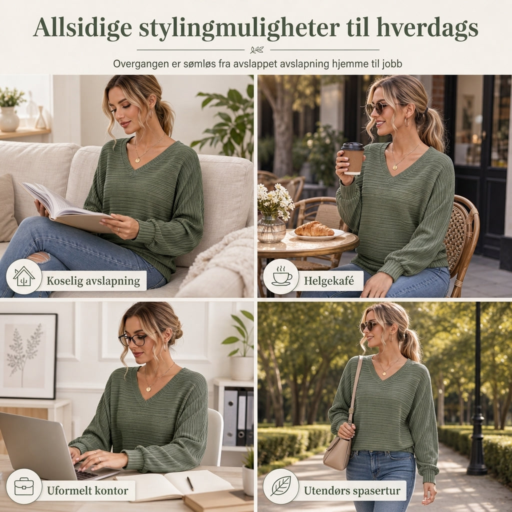 ✨ Rentomainen pitkähihainen V-kauluspusero naisille